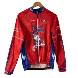 Hincapie Team Clover Cycling Jersey Red Blue Full Zip Long Sleeve Size M